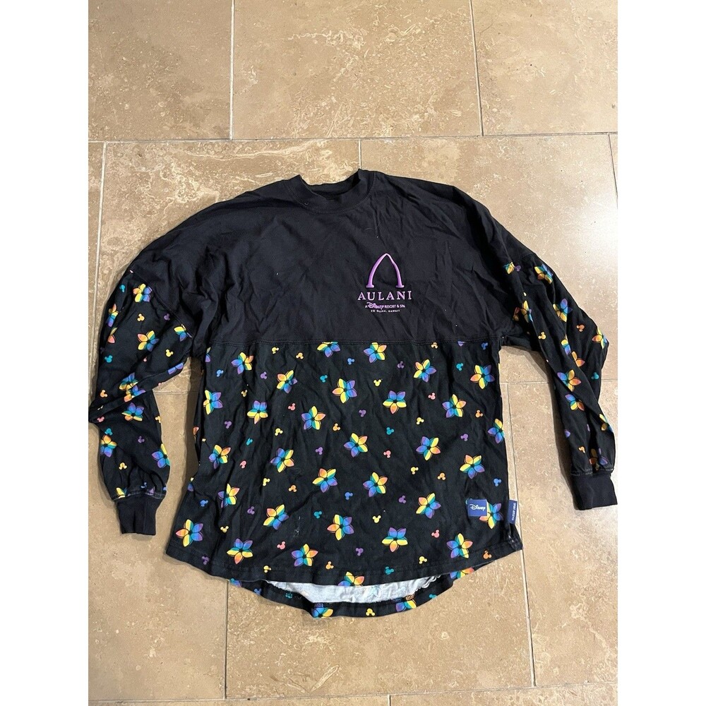 Disney Spirit Jersey Aulani Resort Women Xs Floral Crew Neck Long Sleeve Stretch